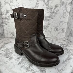 Aquatalia Womens Sherry Mid Calf Quilted Moto Boots Size 7.5 Brown Leather
